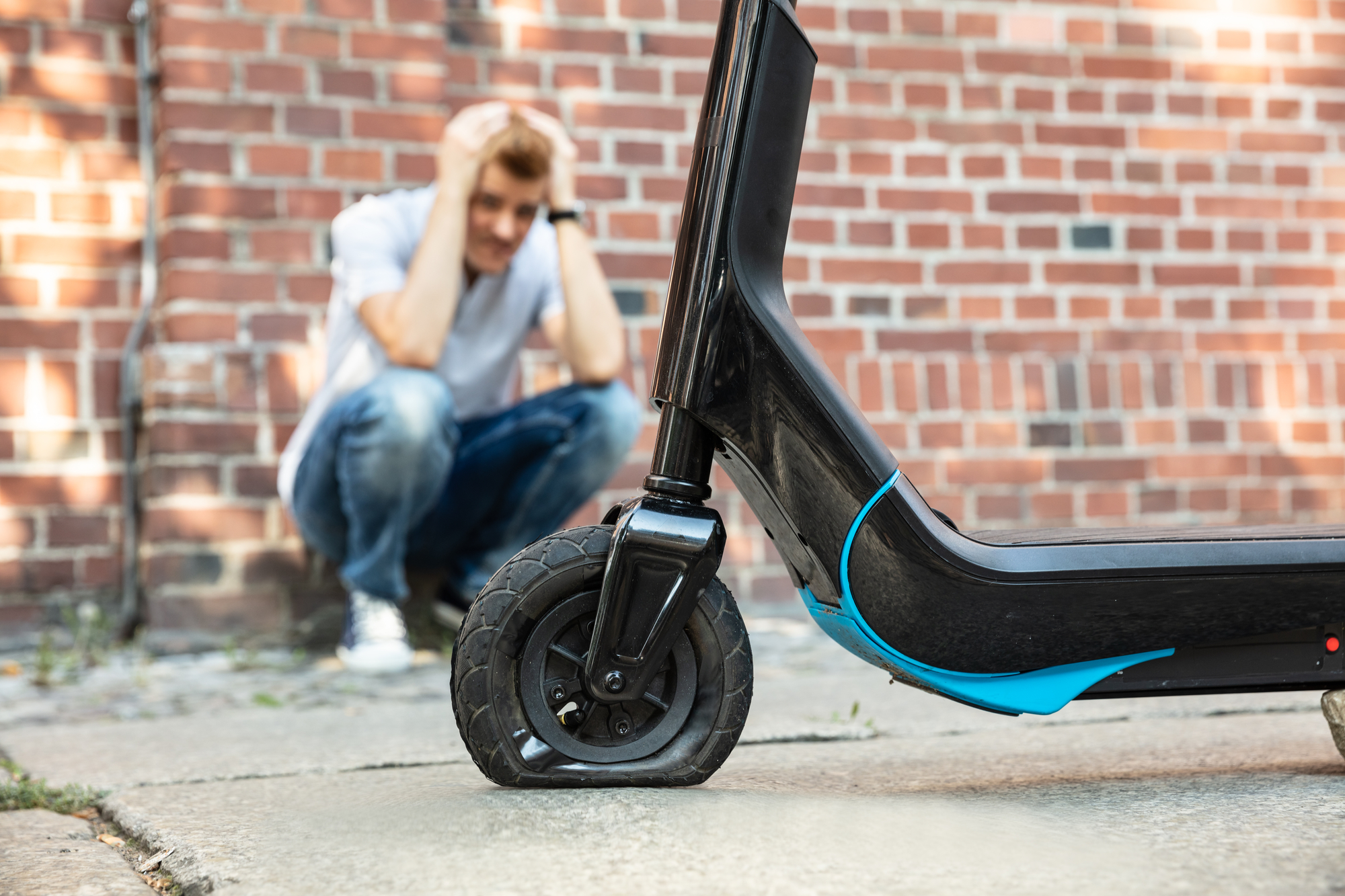 wheel puncture on an electric scooter